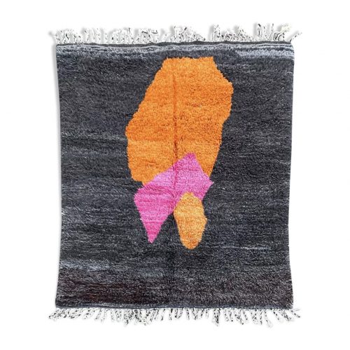 Tapis Berbere Beni Ouarain Noir motifs Abstrait