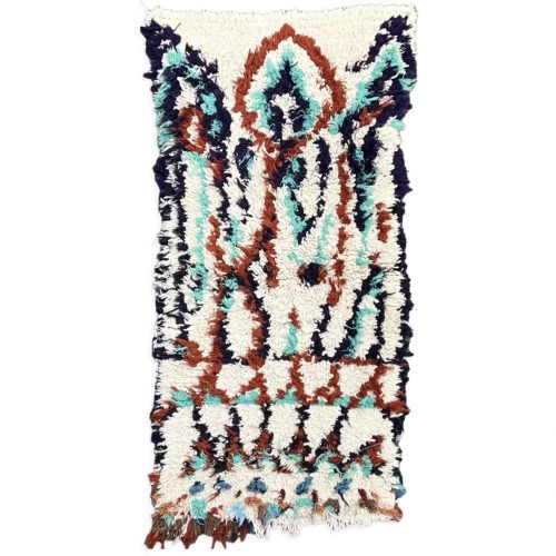 Tapis Azilal Berbere, motif marocain et coloré sur laine écru, 75 cm par 155 cm