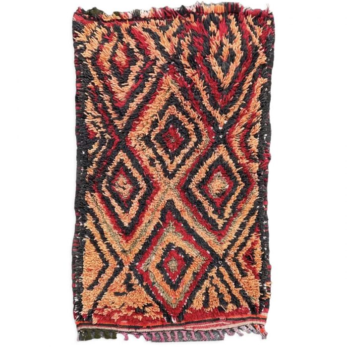 Azilal Moroccan carpet, red, orange and black diamond pattern, vintage carpet