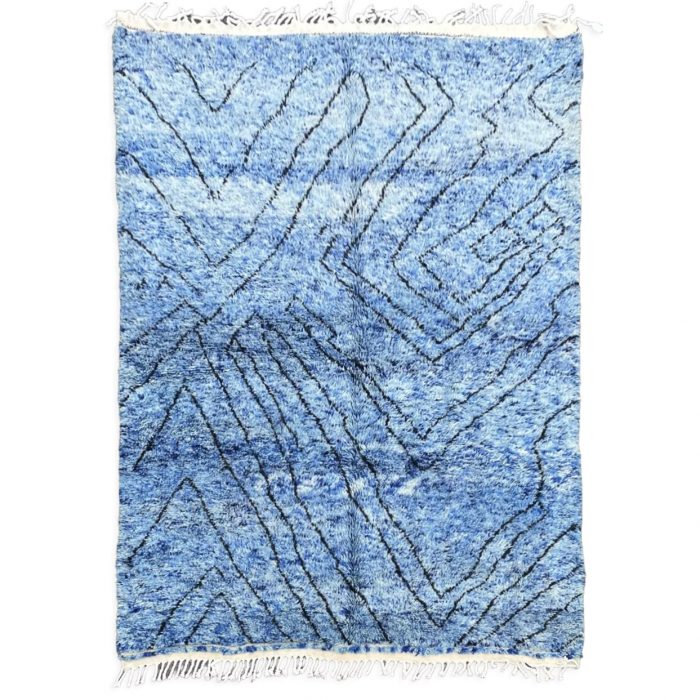 Modern Berber Carpet, Beni Ouarain Tribes, Blue Color