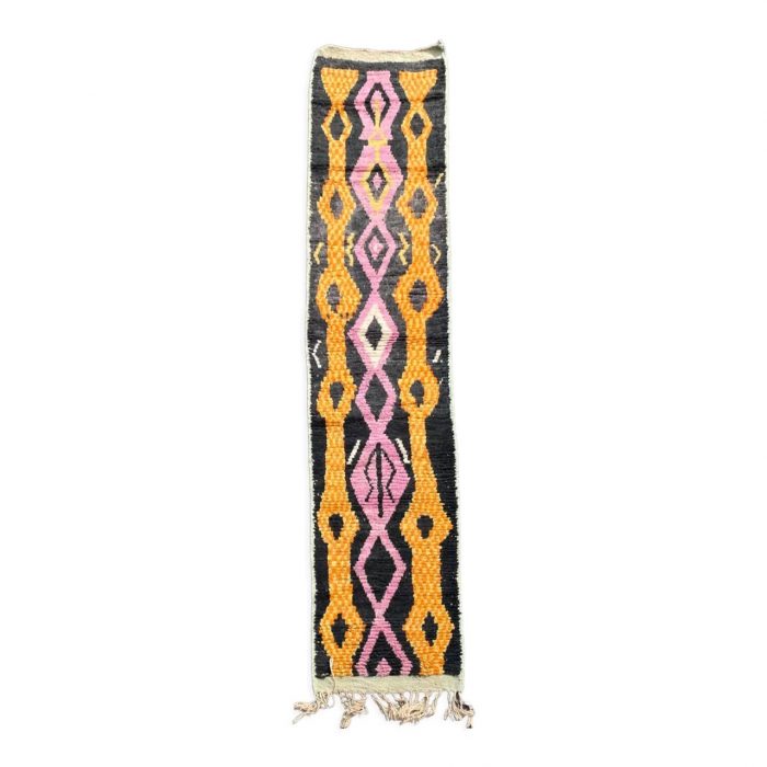 Berber carpet Boujad corridor Black, Orange and Pink.