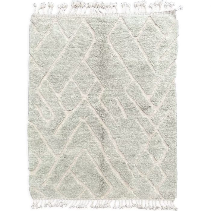 Tapis berbere moderne contemporain avec des motifs uniq abstrait sur une couleur vert d'eau 