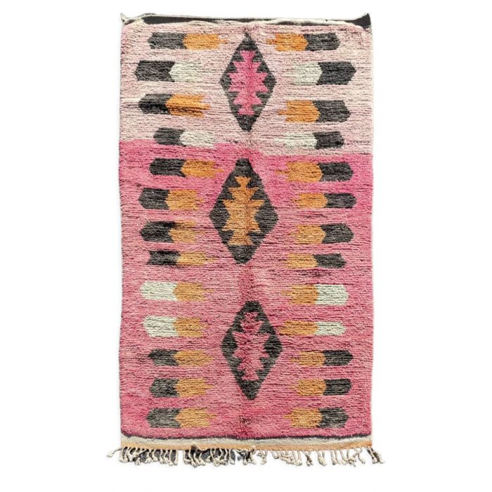 Moroccan Berber carpet Bouojaad traditional, with a gradient of pink color and black diamonds in the center