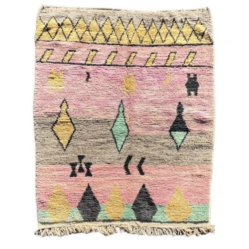 Berber carpet Boujaad pink and brown with traditional Moroccan patterns.