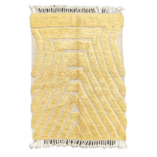 Modern Berber carpet Beni Ouarain yellow with geometric patterns in V