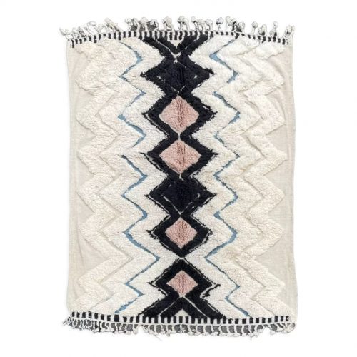 Contemporary Scandinavian Berber carpet with rhombuses in the center.