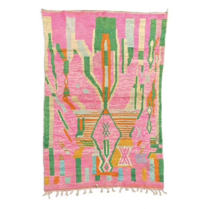 Berber carpet Boujaad Pink modern contemporary with traditional geometric patterns of Morocco