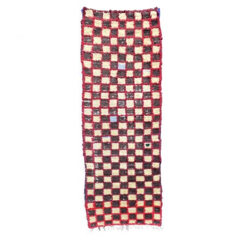 Tapis Berbere Boucheruite à carreaux marron et beige avec des notes de rouge