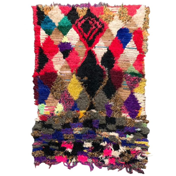 Tapis Marocain Berbere Boucherouite multicolore. 