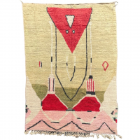 Tapis Berbere Marocain Boujaad vert avec des motifs traditionnels marocains rouges