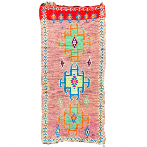 Tapis Berbere Boujaad Vintage marron avec 3 motifs géomé