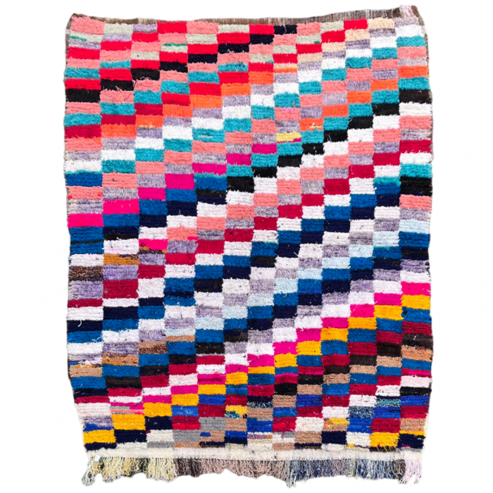 Tapis Berbere Marocain boucherouite damier multicolore 