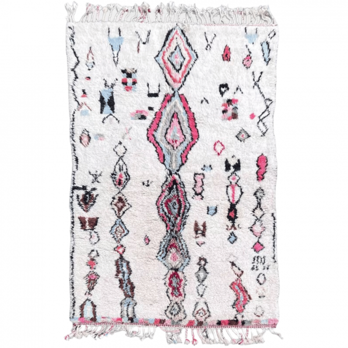 Tapis Berbère Marocain Blanc Vintage 