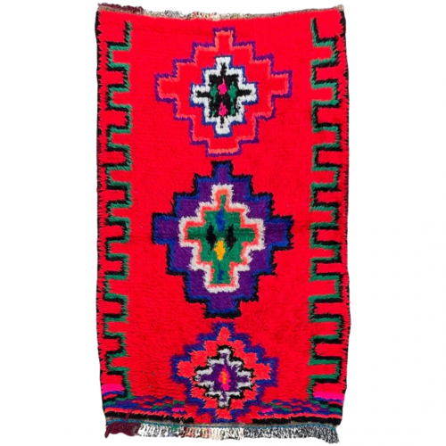 Vintage red Berber Boucherouite Moroccan rug