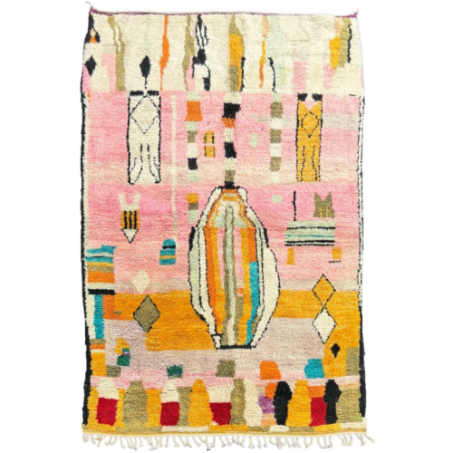Tapis Berbere Marocain Salon Boujaad rose abstrait