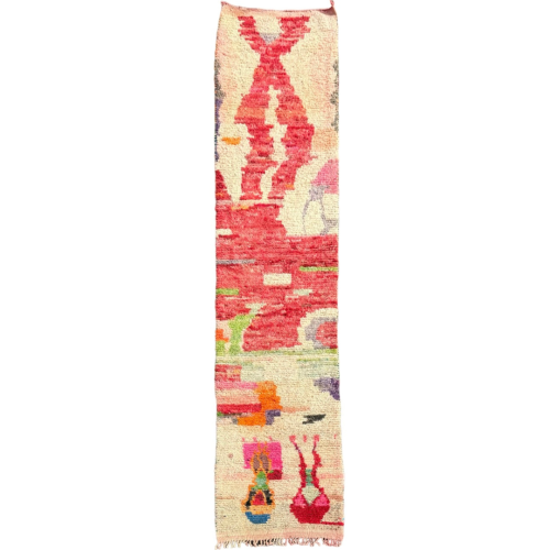 Tapis Marocain Berbere Couloir avec Rouge Abstrait