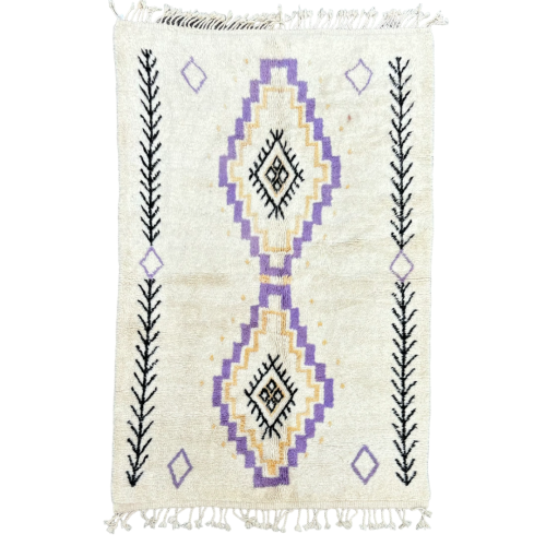 Tapis Berbere Marocain Blanc avec losanges violet