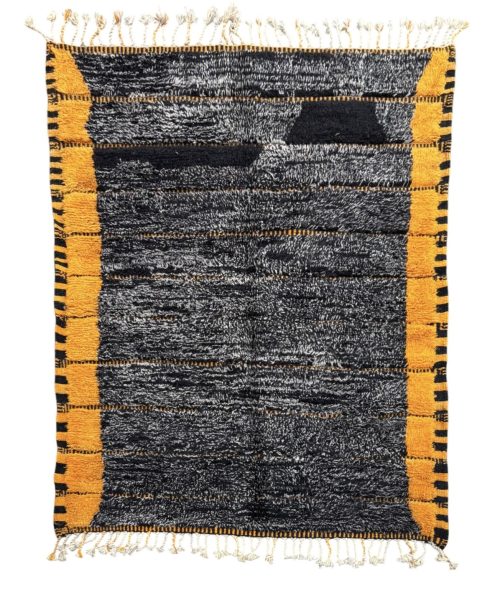 Tapis Mrirt 200x300 cm – Noir, Gris & Jaune Safran – Tapis Berbère Contemporain Fait Main en Laine