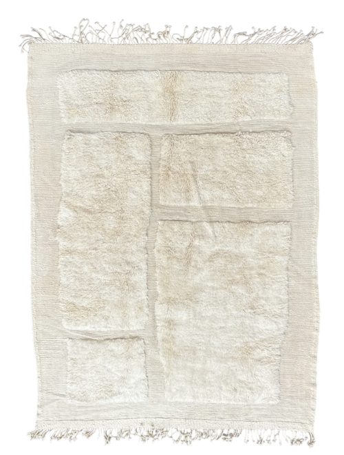 Tapis Beni Ourain en Laine Écrue - Design Minimaliste Berbère