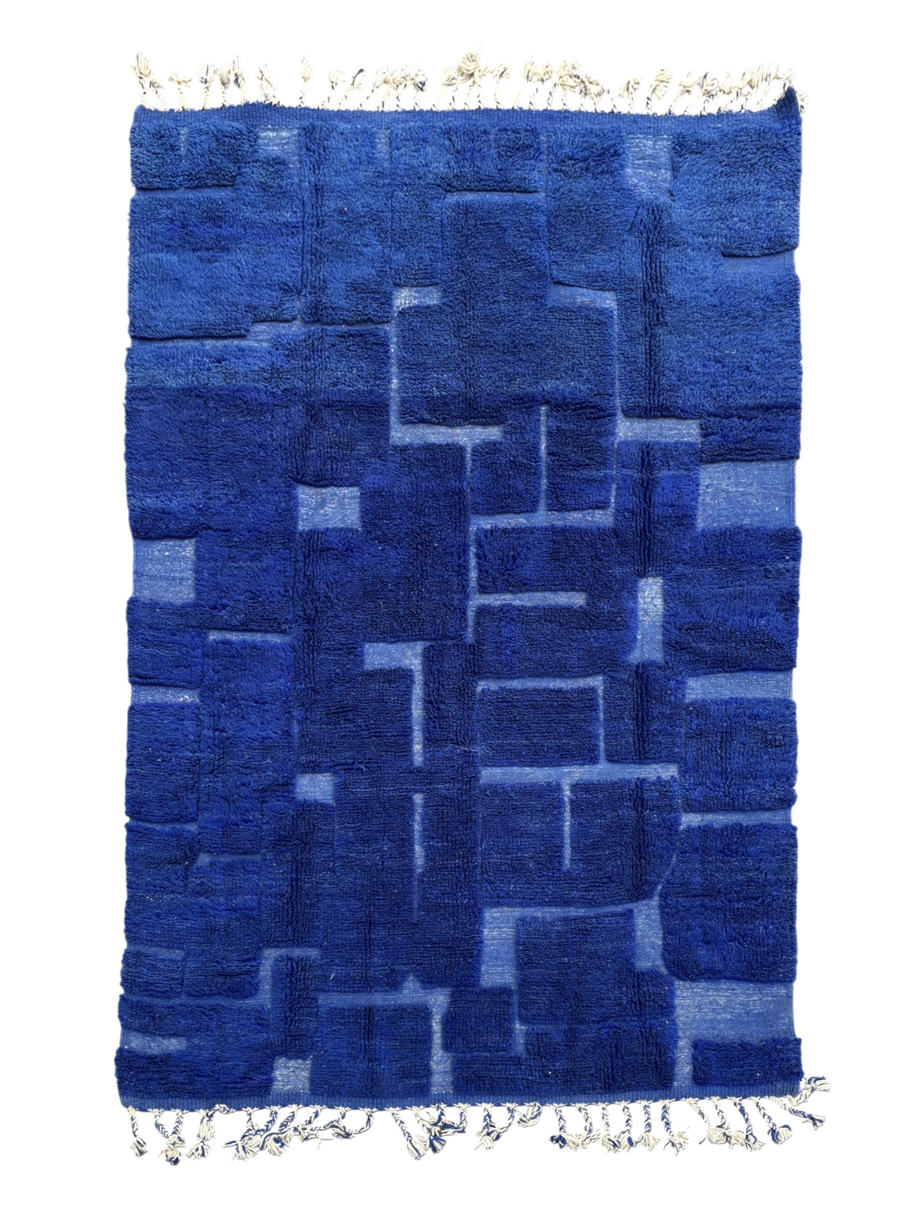 tapis en laine bleu - Les Losanges Tapis Marocain modern bleu